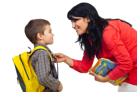 Mother talking to child